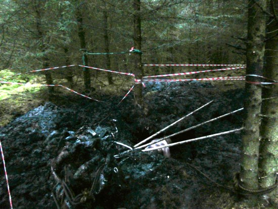 Crash site of UC-78A Bobcat 42-58513 on Craigton Hill during excavation by the Dumfries and Galloway Aviation Museum