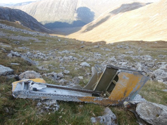Part of the tail fin of McDonnell F-101C 56-0013 at the crash site on Maol Odhar, Strontian