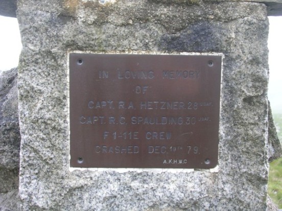 Memorial overlooking the crash site of General Dynamics F-111E 68-0003 on Craignaw, Glen Trool near Newton Stewart