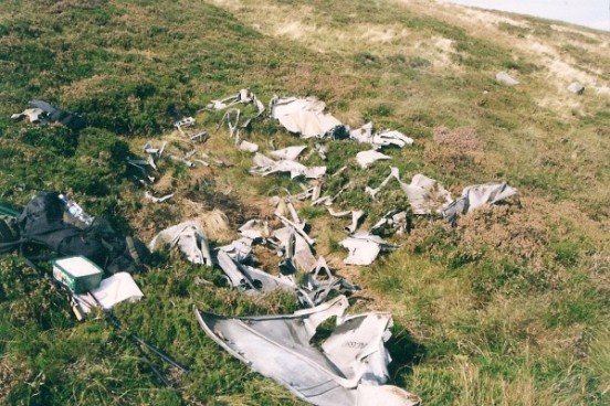 Wreckage at the crash site of Hawker Hurricane AG680 near Keld, Yorkshire