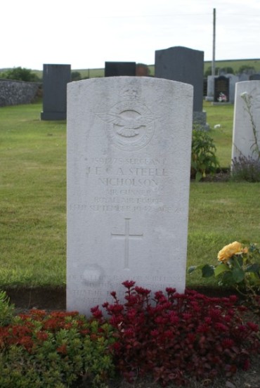 Grave of Sergeant John Edwin Charles Averell Steele-Nicholson at Kirkinner Cemetery, Wigtown