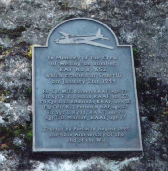 Memorial Plaque in memory of the crew of Wellington BJ652 in Middleton by Youlgreave, Derbyshire