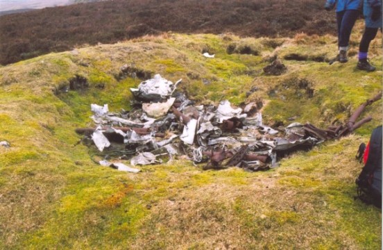 Remains of Mosquito TA525 at the crash site near Castle Bolton, Wensleydale, Yorkshire