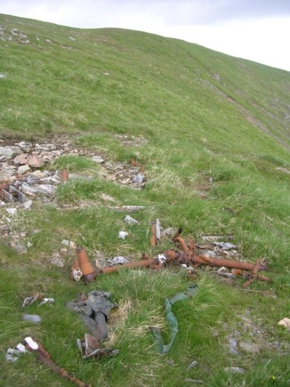 Undercarriage wreckage from de Havilland Mosquito DD795 on Corserine, Rhinns of Kells