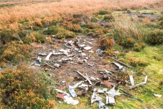 Wreckage at the crash site of Vickers Wellington Mk.IC DV810 on Broomhead Moor near Langsett, South Yorkshire
