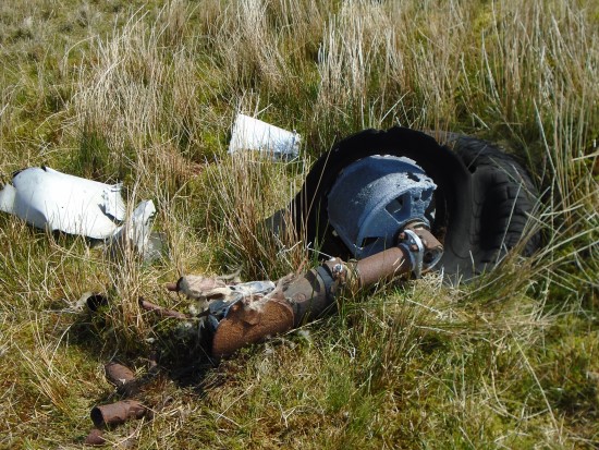 Undercarriage at the crash site of de Havilland Mosquito DZ642 on Royl Field, Clift Hills, Shetland
