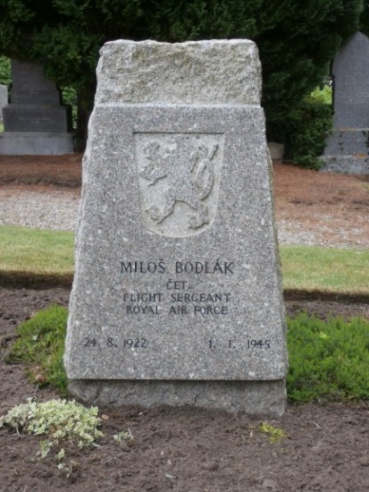 Grave of Flight Sergeant Milos Bodlak at Tain Cemetery, killed in the crash of Consolidated Liberator FL949, Cuilags, Island of Hoy, Orkney