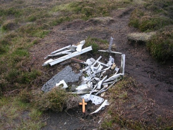 Small collection of wreckage near the crash site of Handley Page Halifax Mk.II HR727 on Blackden Edge, Kinder, Edale