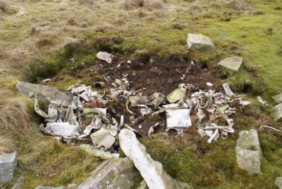 Wreckage at the crash site of Douglas Dakota KG502 on Cold Fell, Castle Carrock, Cumbria