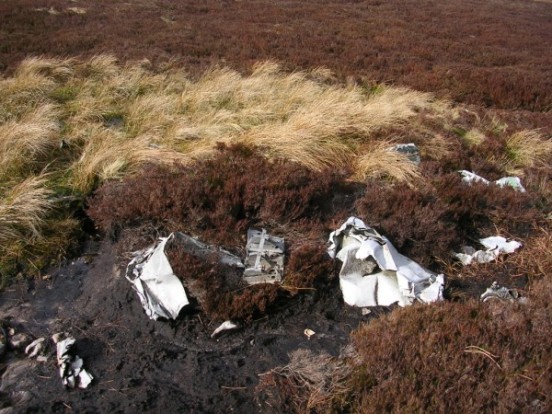 Wreckage at the crash site of Bristol Blenheim L1252 on Staple Moss, Hargill Beck, Teesdale
