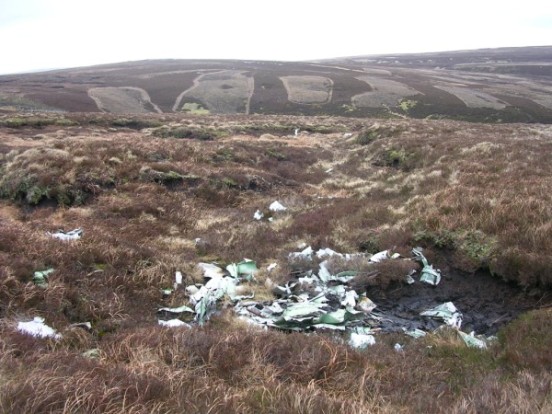 Wreckage at the crash site of Bristol Blenheim L1252 on Staple Moss, Hargill Beck, Teesdale