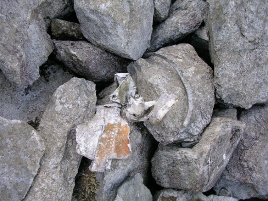 Aircraft wreckage among rocks on Craig Cwm Silyn, Caernarfon, below the crash site of Hawker Henley L3334