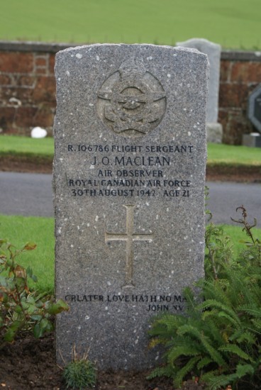 Grave of Flight Sergeant John Orville MacLean at Dunure Cemetery, Ayrshire