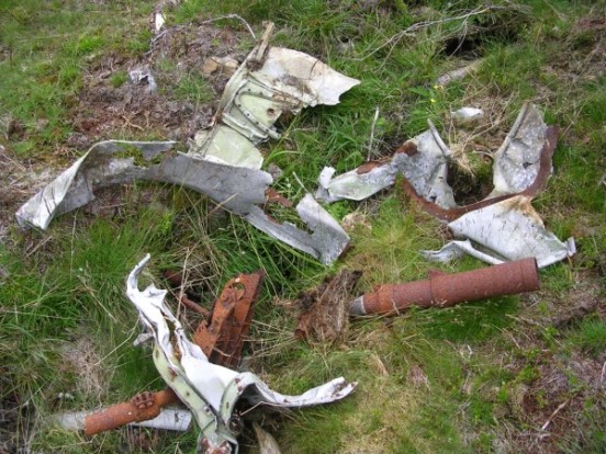 Wreckage at the crash site of Avro Anson Mk.I L9153 on Corserine, Rhinns of Kells