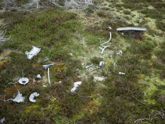 Scattered remains at the crash site of Halifax LL178 in the North Yorkshire Moors