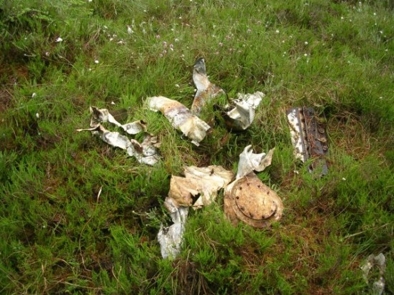 Wreckage at the crash site of de Havilland Mosquito P.R. Mk.IX MM244 near Loch Ness