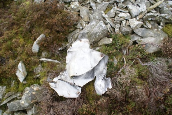 Wreckage at the crash site of Avro Anson N5032 near Craigencallie, Newton Stewart