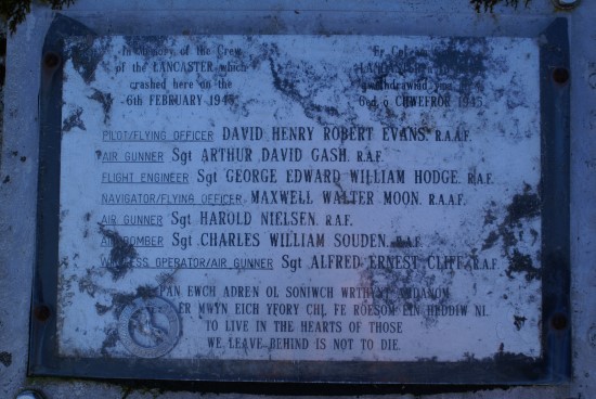 Memorial plaque at the crash site of Avro Lancaster Mk.III NE132, Foel Ddu, Rhinog Fawr, Harlech