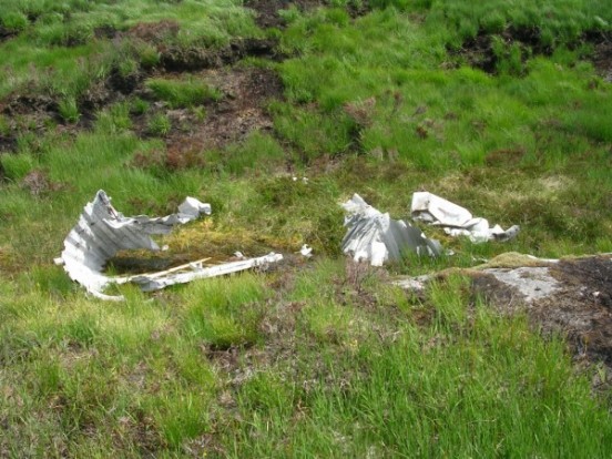 Wreckage from Armstrong Whitworth Whitley Mk.V P5009 scattered about the shore of Loch Enoch