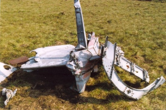 Tail section at the crash site of Gloster Meteor VZ518 & WA791 on Slidden Moss, Longdendale