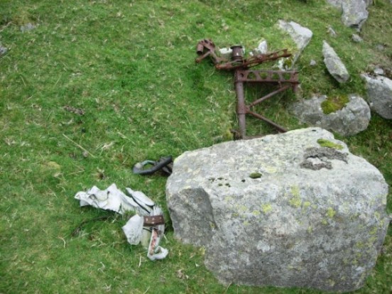 Aircraft wreckage, probably from Avro Anson Mk.I LT116, on Mynydd Perfedd
