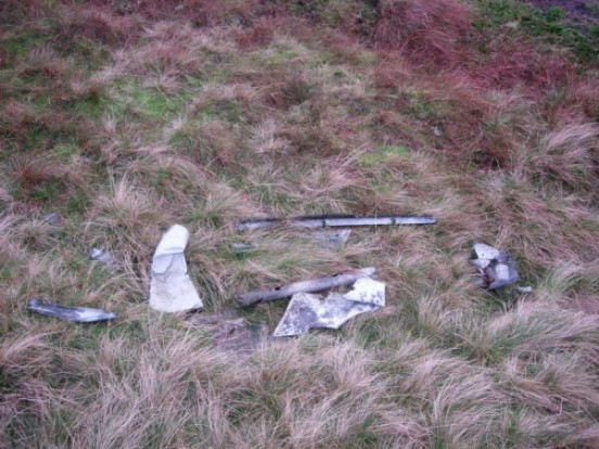 Scattered fragments of wreckage from Halifax W1146 on Great Shunner Fell, Keld, Yorkshire