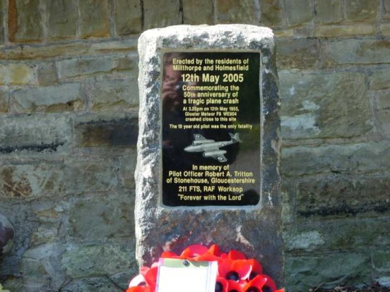 Memorial unveiling close to the crash site of Gloster Meteor WE904 at Millthorpe near Chesterfield, Derbyshire