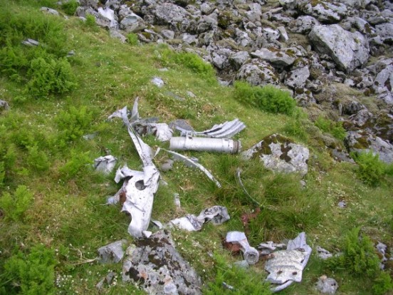 Wreckage near the crash site of English Electric Canberra B. Mk.2 Wk129 on Carnedd Llewelyn, Snowdonia, Wales