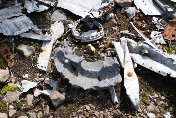 Wreckage at the crash site of Boulton Paul Defiant T4042 on Hunt Law, Lauder, Scottish Borders