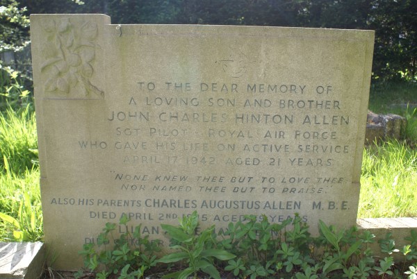 Grave of Sergeant John Charles Hinton Allen at Histon Road Cemetery, Cambridge,