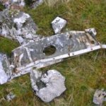 Wreckage below the crash site of Cessna 206 Skylane EI-BGK on the lower slopes of Beinn an Leathaid, Ardnamurchan